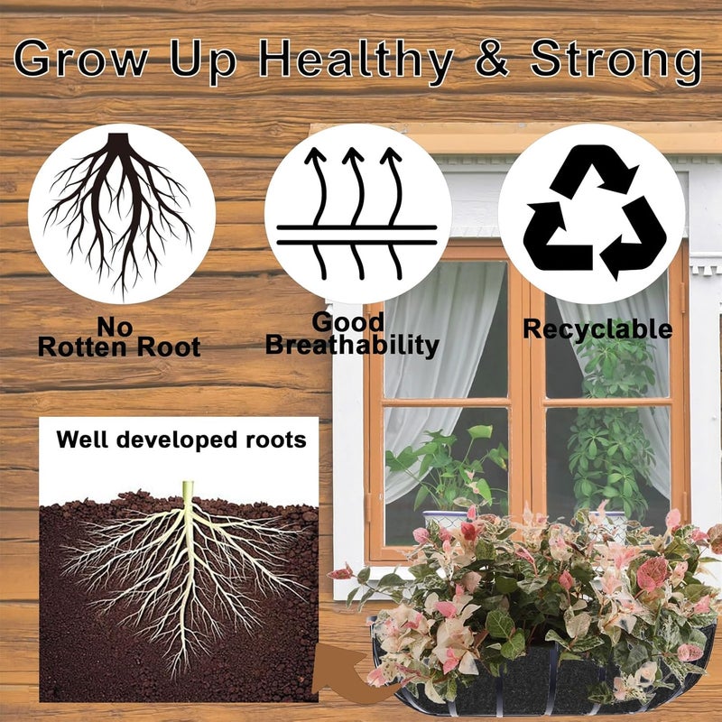 Incycall 2-Pack 36in Planter Liners - Breathable Felt Hanging Basket and Window Box Liners - Prevent Root Suffocation and Bird Damage - Black - Image 2
